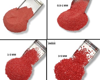 Pedra preciosa coral vermelha esmagada, grosso, todo o tamanho, pó de quartzo hidro coral vermelho, pó de pedra de cura, pó de incrustação de anel, incrustação de pó coral