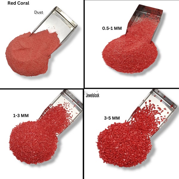 Crushed Red Coral Gemstone Coarse All Size Red Coral Hydro Quartz Powder Healing Stone Powder, Ring Inlay Powder, Coral Powder Inlay