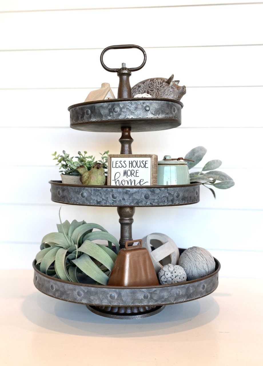 Metal Three Tiered Oval Tray Farmhouse Home Decor Tier Tray Etsy