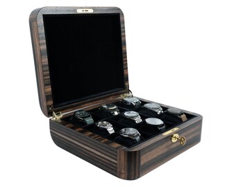 Ebony Organizer for 9 Watch,Ebony Watch Box, Ebony Watch Holder,Luxury Watch Box, Gift for Him,The Best Watch Box