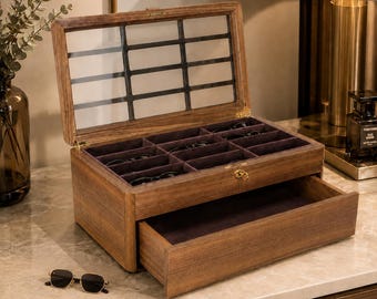 Handmade Walnut Glasses Box: Luxury Eyewear Organizer, Holds 12 Pairs