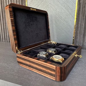 Ebony Watch Box Handmade Watch Organizer Display Box Custom Made Gift for Him  12 slot Watch Display Box  Christmas gift idea