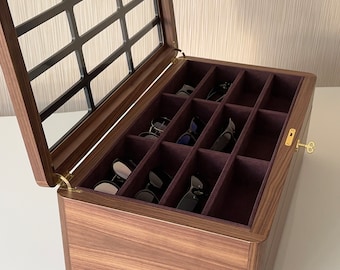 Handmade Walnut Glasses Box: Luxury Eyewear Organizer, Holds 12 Pairs