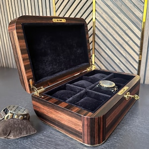 6 Watch Capacity Organizer Handmade Watch Box  Unique Christmas Gift Custom Made Watch Box Watch Collector Ebony Watch Box Watch Storage