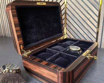 6 Watch Capacity Organizer Handmade Watch Box  Custom Made Watch Box Watch Collector Ebony Watch Box Watch Storage