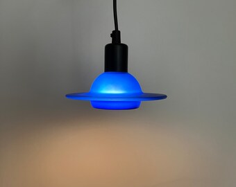 3 Hangende UFO-glaslampen in blauwe kleur
