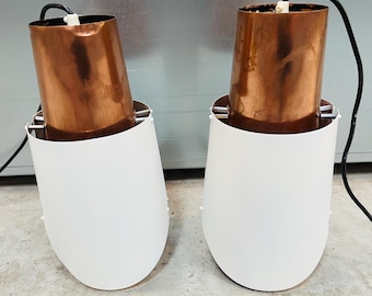 Lyfa Denmark Vintage 1960 A pair of pendants Copper and white painted