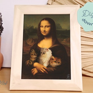 Mona Lisa with Cats Digital Montage Wall art, Mona Lisa and Cats Poster, INSTANT DOWNLOAD, Mona Lisa Pop Art with cats, Cute cats Mona Lisa