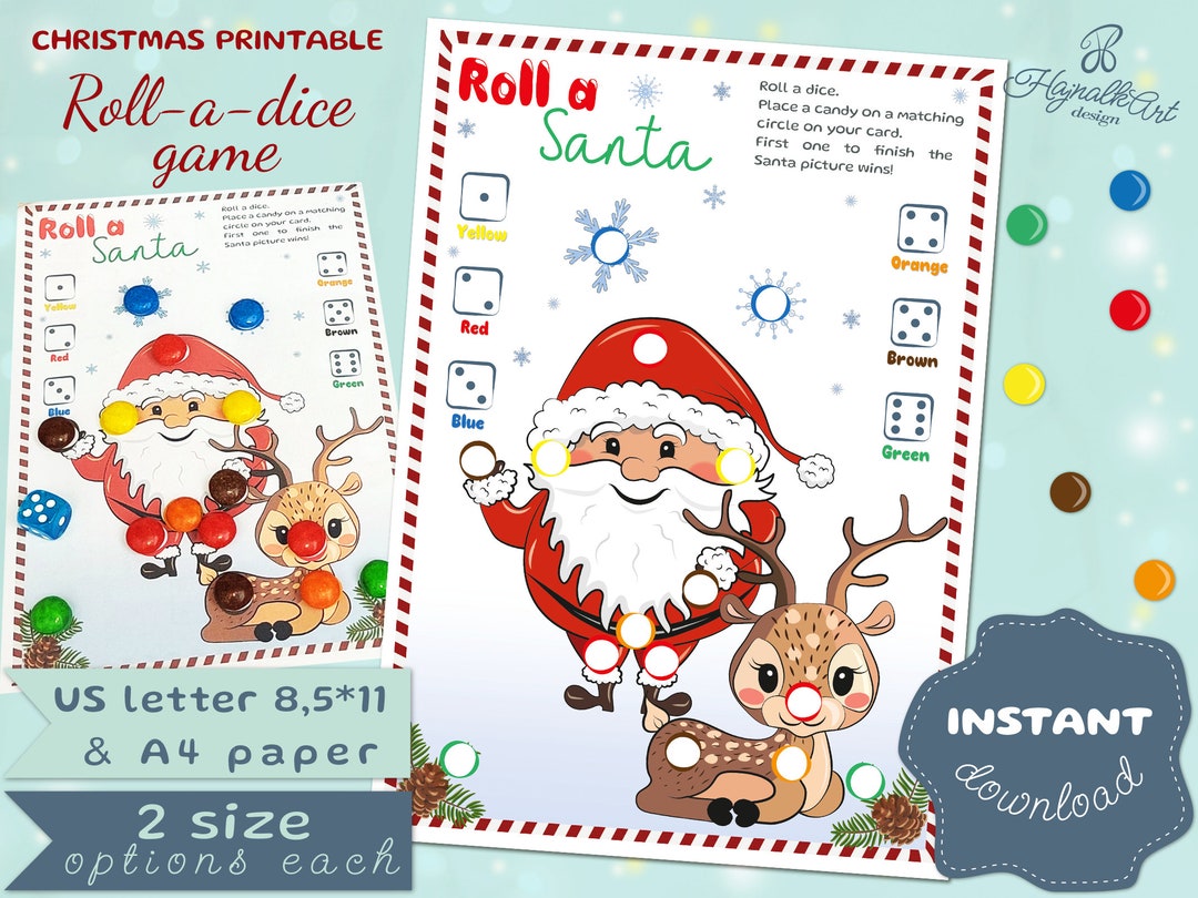 Roll a Santa Printable Christmas Game With Candy Roll A Dice