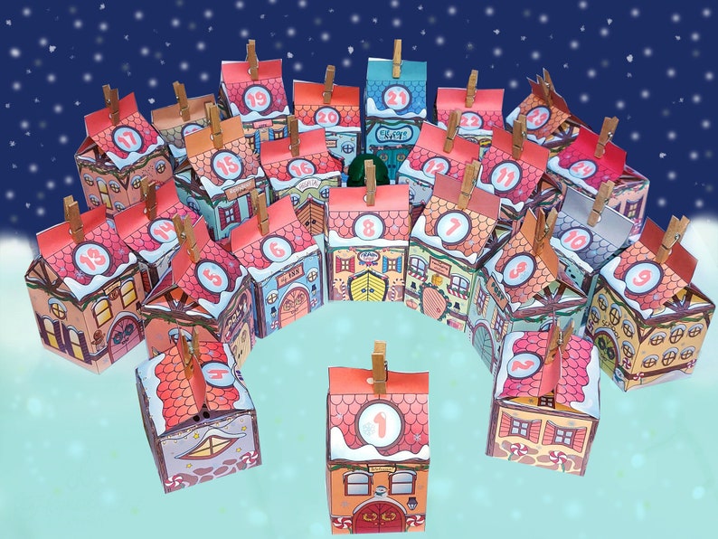 Advent Calendar Printable Elf Village DIY Paper Houses North Etsy