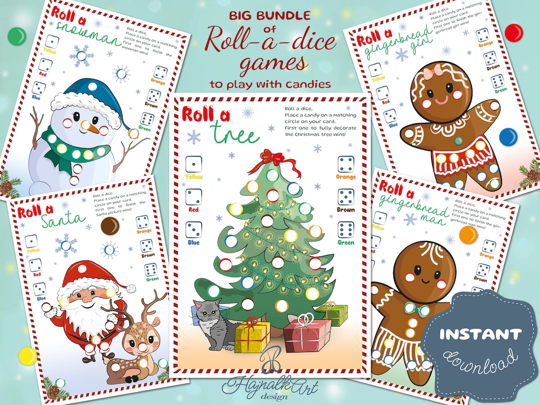 Printable Roll a Dice Christmas Candy Games Bundle Roll a Die