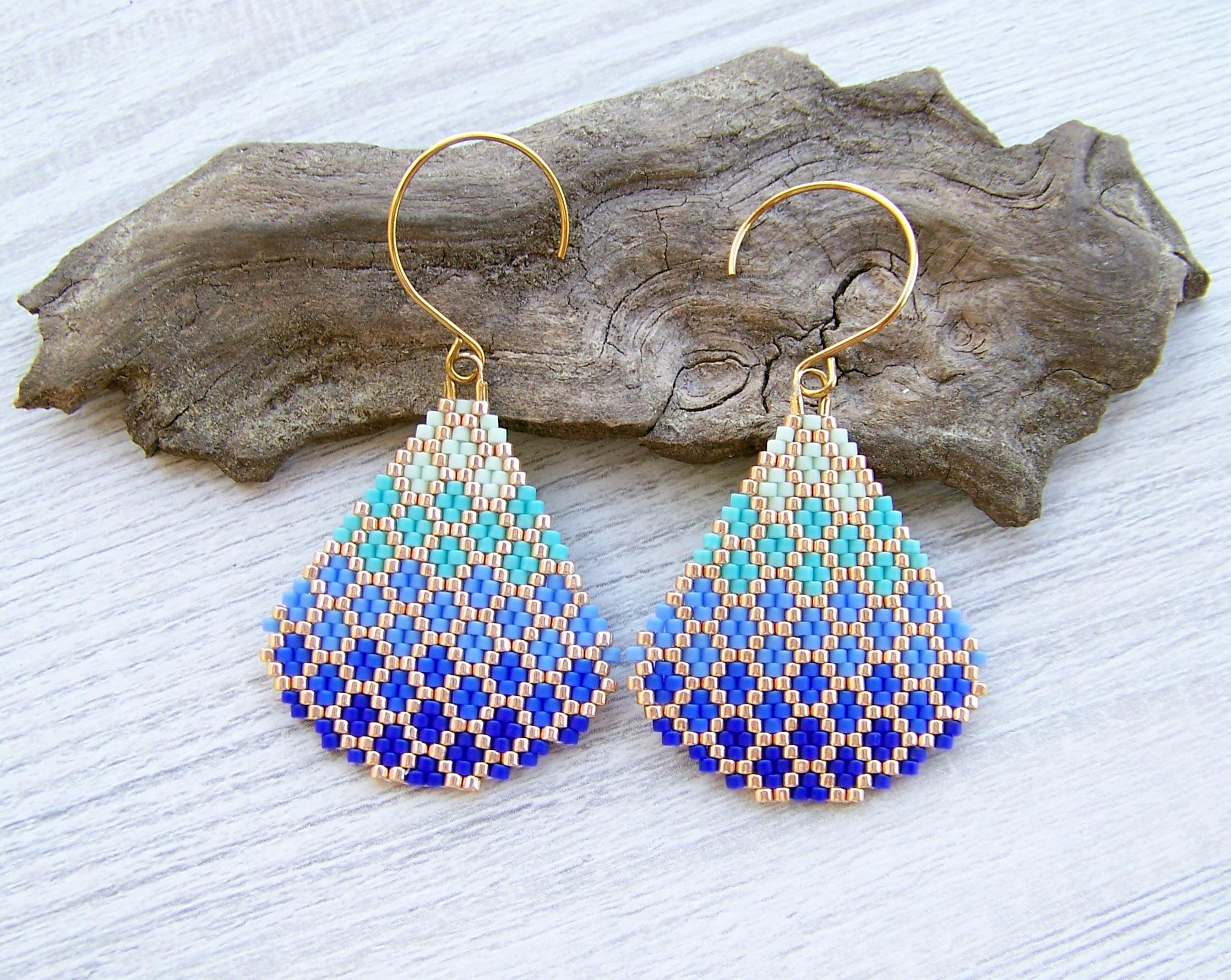 Brick Stitch Earrings PDF Pattern, Blue Shades Sea Bubbles Miyuki ...