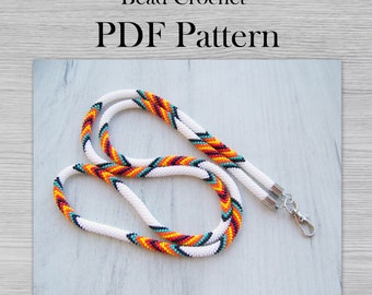 Bead Crochet colorful native lanyard pattern, PDF DIY Rope Jewelry pattern, PDF for tribal style necklace, Bead weaving Crafter Gift