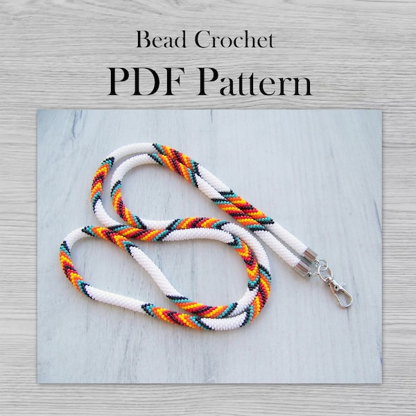 Bead Crochet colorful native lanyard pattern, PDF DIY Rope Jewelry pattern, PDF for tribal style necklace, Bead weaving Crafter Gift