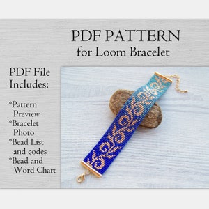 Loom Bead Pattern, Miyuki Delica Bracelet PDF Pattern, Floral print Blue gradient bracelet pattern, PDF Beading wrist cuff instant download