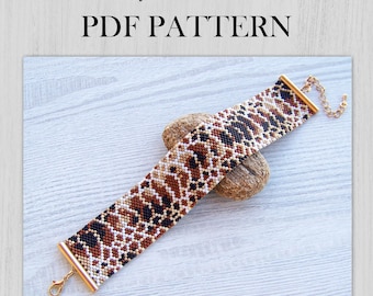 Slangenleer Peyote EVEN Count armbandpatroon, Miyuki Delica pdf-patroon, kralenpatroon bruin slangenpatroon polsmanchet download