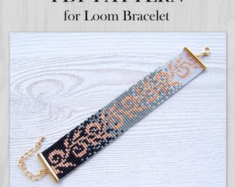 Loom Bead Pattern, Miyuki Delica Bracelet PDF Pattern, Floral print White black gradient bracelet pattern, PDF Beading instant download