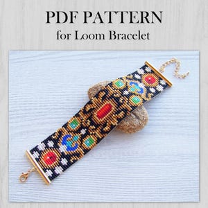 Padrão de contas de tear, padrão de pulseira de joias coloridas brilhantes, padrão de contas em PDF Miyuki Delica, pulseira de contas em PDF para download instantâneo