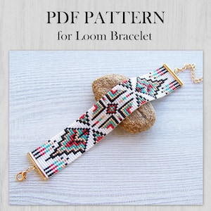Loom Beading Pattern, Ethnic Style Miyuki Delica Bracelet PDF Pattern, Native colorful bracelet pattern, PDF Beading instant download