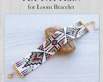 Loom Beading Pattern, Ethnic Style Miyuki Delica Bracelet PDF Pattern, Native colorful bracelet pattern, PDF Beading instant download