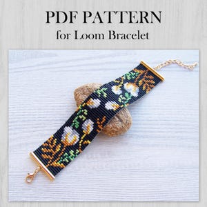 Bloemenweefgetouw kralenpatroon, katoen bloemenprint armbandpatroon, Miyuki Delica armband pdf-patroon, pdf-kralen polsmanchet instant download