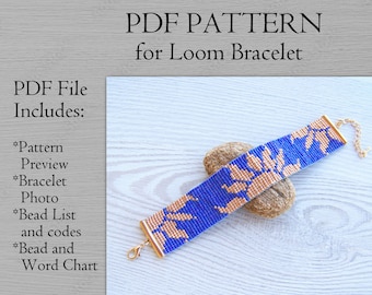 Loom Bead Pattern, Golden Sun in Blue Miyuki Delica Beading Bracelet PDF Pattern, PDF Beading Wrist cuff Téléchargement instantané