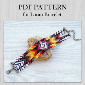 Modello per perline in stile etnico, modello PDF per bracciale Miyuki Delica, modello per bracciale colorato nativo, download immediato di perline PDF