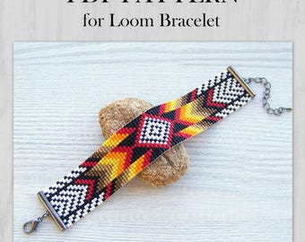 Ethnic Style Loom Bead Pattern, Miyuki Delica Bracelet PDF Pattern, Native colorful bracelet pattern, PDF Beading instant download