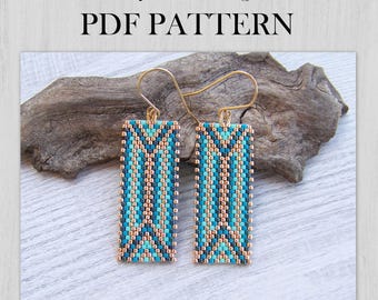 Turquoise gradient Geometric Peyote Stitch Earrings PDF pattern, Blue Shades Miyuki Delica  Beaded pattern, Emerald EVEN count peyote