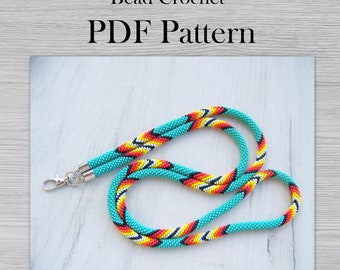 Bead Crochet lanyard pattern, PDF for native tribal lanyard or necklace, Crochet Rope pattern, DIY Seed Bead Project, colorful pattern