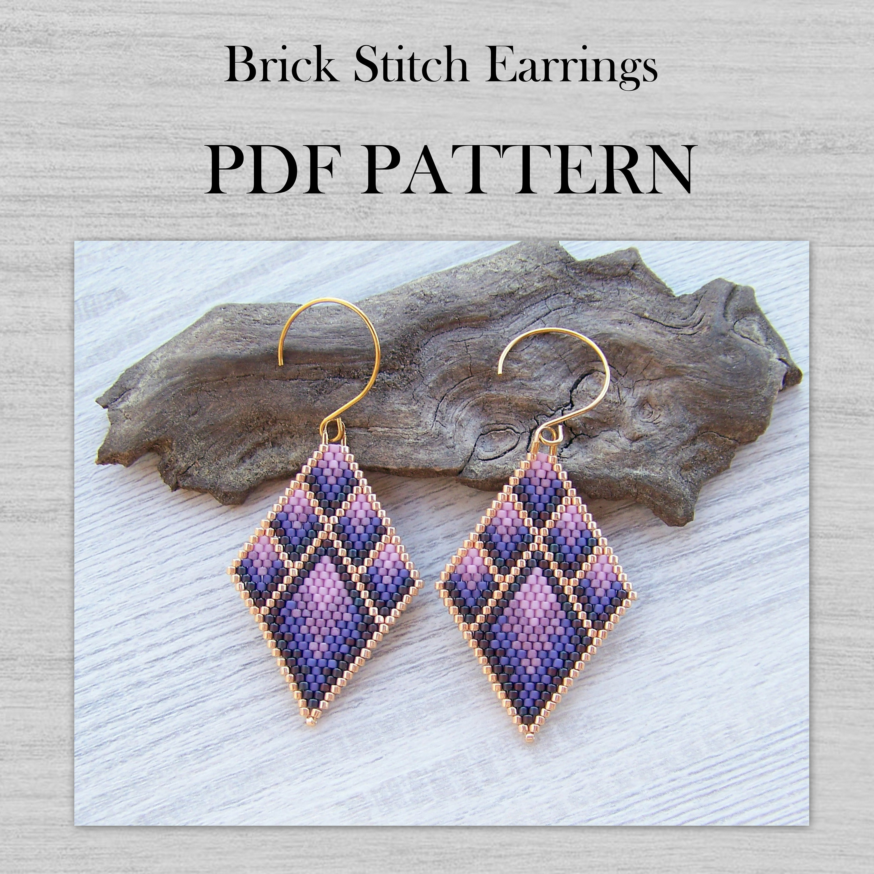 Geometric Purple Gold Brick Stitch Earrings PDF Pattern