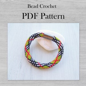 Bead crochet bracelet pattern, Seed bead pattern, Plaid lines print bracelet pattern, PDF Pattern for modern bracelet, chunky bracelet PDF