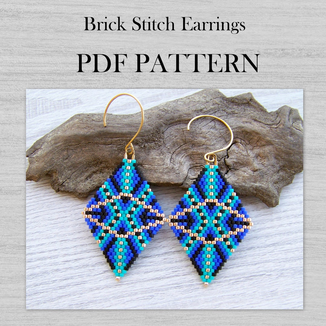 Blue Geometric Rhombus Earrings Brick Stitch Pattern, Cosmic Abstract ...