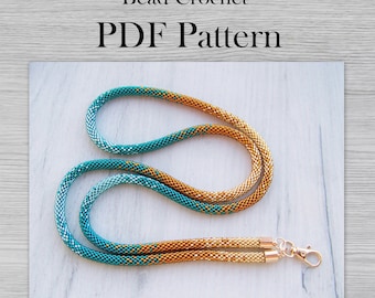 Bead Crochet lanyard pattern, PDF for ombre gradient necklace, Crochet Rope Jewelry pattern, DIY Seed Bead Project, shiny lanyard pattern