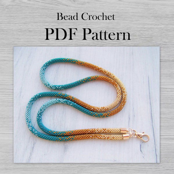 Bead Crochet lanyard pattern, PDF for ombre gradient necklace, Crochet Rope Jewelry pattern, DIY Seed Bead Project, shiny lanyard pattern