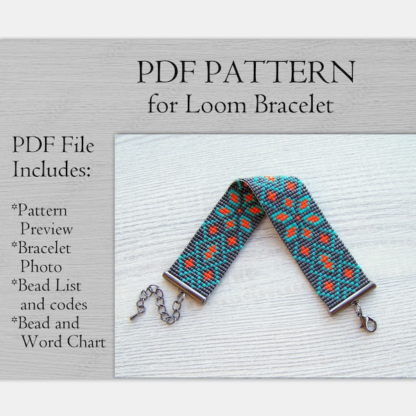 DIY Ethnic Style Loom Bead Pattern, Miyuki Delica Bracelet PDF Pattern, Native grey bracelet pattern, PDF Beading instant download