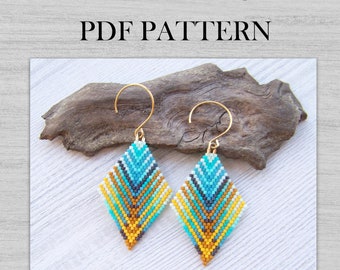 Brick Stitch Earrings PDF pattern, Colorful geometric Rhombus Miyuki Delica Diamond Shaped Beaded pattern, Boho summer earrings PDF pattern