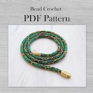 Bead Crochet snake pattern, PDF Seed beads necklace pattern, DIY Kit Adult crafts Do It Yourself, Green Ouroboros necklace pattern