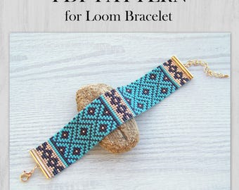 Tribal Loom Beading Pattern, Ethnic bracelet pattern, Miyuki Delica Bracelet PDF Pattern, PDF native beading wrist cuff instant download