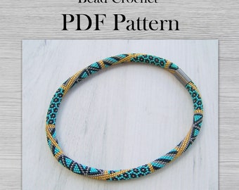 Modello PDF per collana patchwork all&#39;uncinetto con perline, modello fai da te per corda all&#39;uncinetto con perline, modello per collana moderna con perline geometriche
