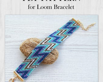 Loom bracelet pattern, Miyuki Delica Bracelet PDF Pattern, Beading blue lightning wrist cuff instant download pattern, narrow bracelet PDF