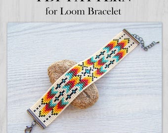 Loom Beading Pattern, Ethnic Style Miyuki Delica Bracelet PDF Pattern, Native colorful bracelet pattern, PDF Beading instant download