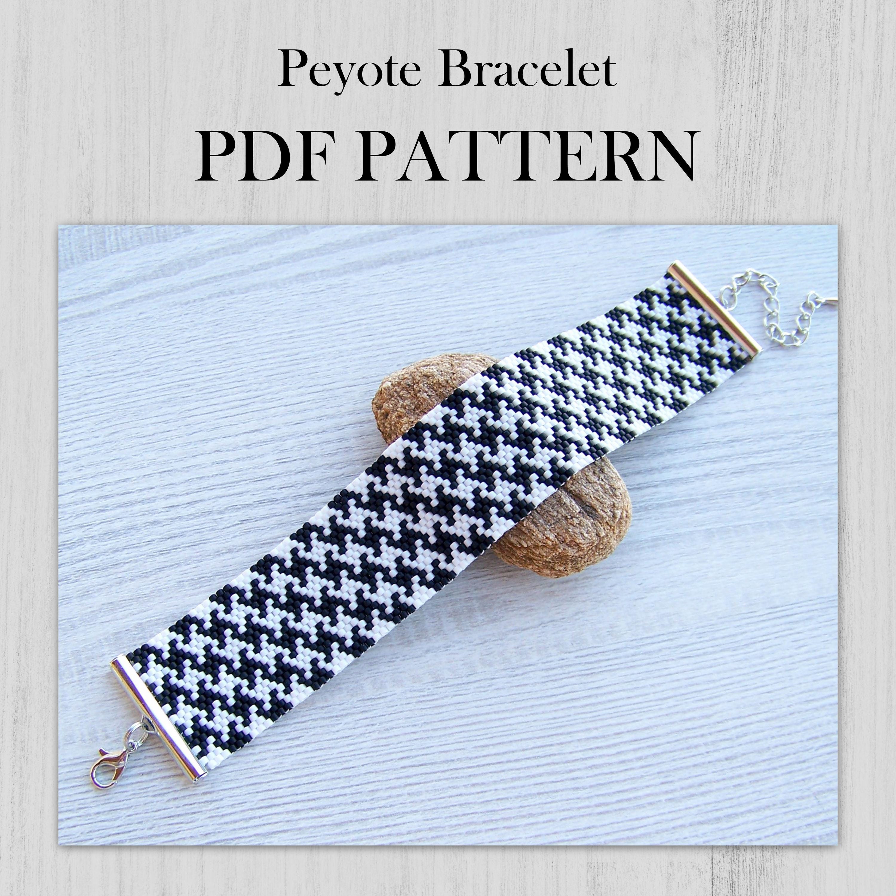 Klassisches geometrisches Schwarz und Weiß Peyote EVEN Count Armband Muster, Miyuki Delica PDF Muster, Perlenmanschette Download