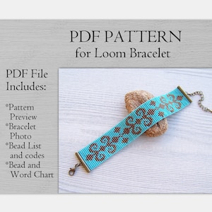 Geometric bracelet pattern, Bronze turquoise Loom Beading Pattern, Miyuki Delica Bracelet PDF Pattern, PDF Beading instant download