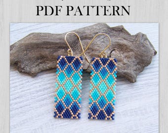 Peyote Stitch EVEN count Earrings PDF pattern, Blue Shades Geometric Miyuki Delica  Beaded pattern, Blue Ombre Gradient earrings PDF pattern