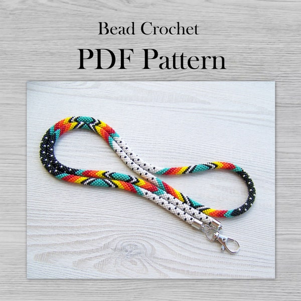 Bead Crochet colorful native lanyard pattern, PDF DIY Rope Jewelry pattern, PDF for tribal style necklace, Bead weaving Crafter Gift