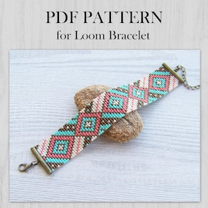 Geometric Loom bracelet pattern, Miyuki Delica Bracelet PDF Pattern, Beading modern flat wrist cuff instant download