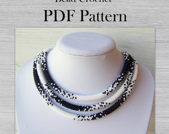 Modèle de téléchargement numérique pour collier noir blanc ombre, modèle de bijoux en corde au crochet, modèle PDF bricolage, projet d'art au crochet de perles de rocaille