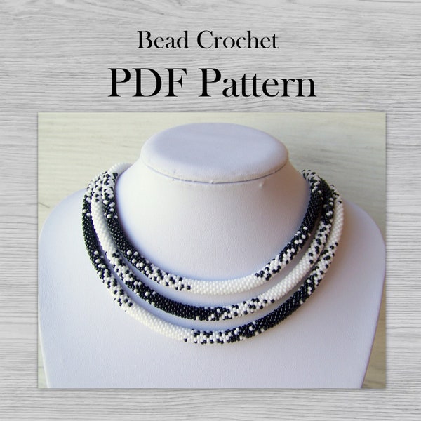 Digital download pattern for ombre white black necklace, Crochet Rope Jewelry pattern, DIY PDF pattern, Seed Bead Crochet Art Project