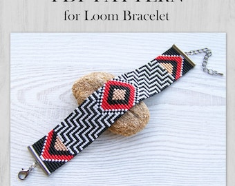 Geometric Loom Bead Pattern, Miyuki Delica Bracelet PDF Pattern, Native ethnic style colorful bracelet pattern, PDF Beading instant download